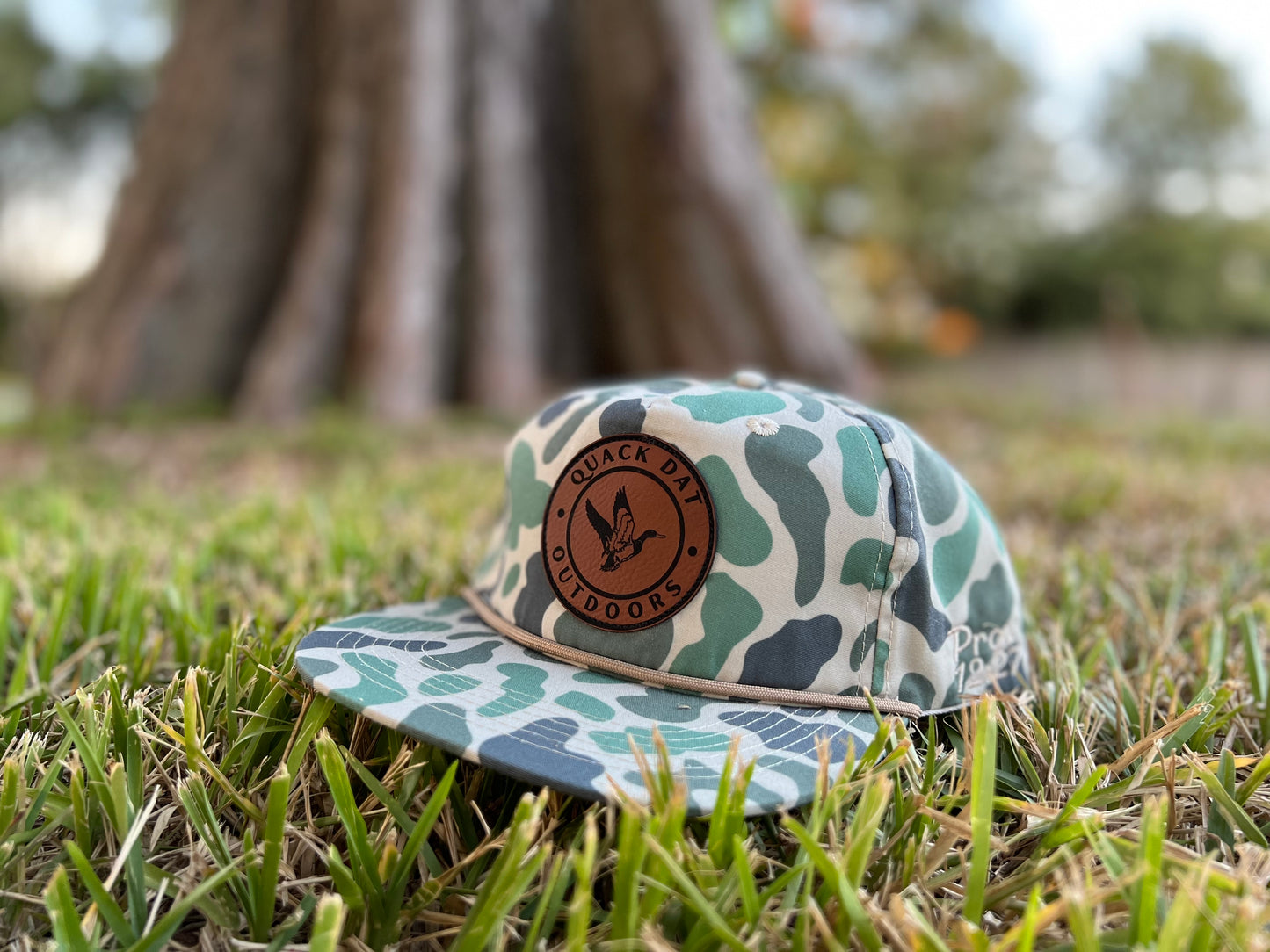 Quack Dat Outdoors | Marsh Camo Hat- Leather